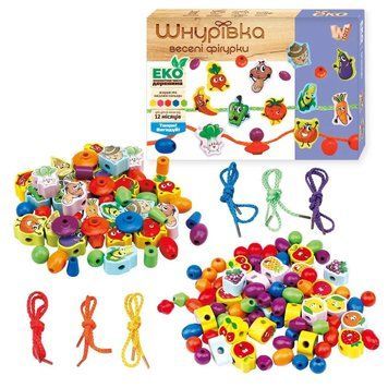 Шнурівка дерев'яна Веселі Овочі 63732 WToys намистинки, фігурки 190776 фото
