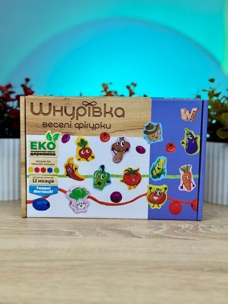 Шнурівка дерев'яна Веселі Овочі 63732 WToys намистинки, фігурки 190776 фото